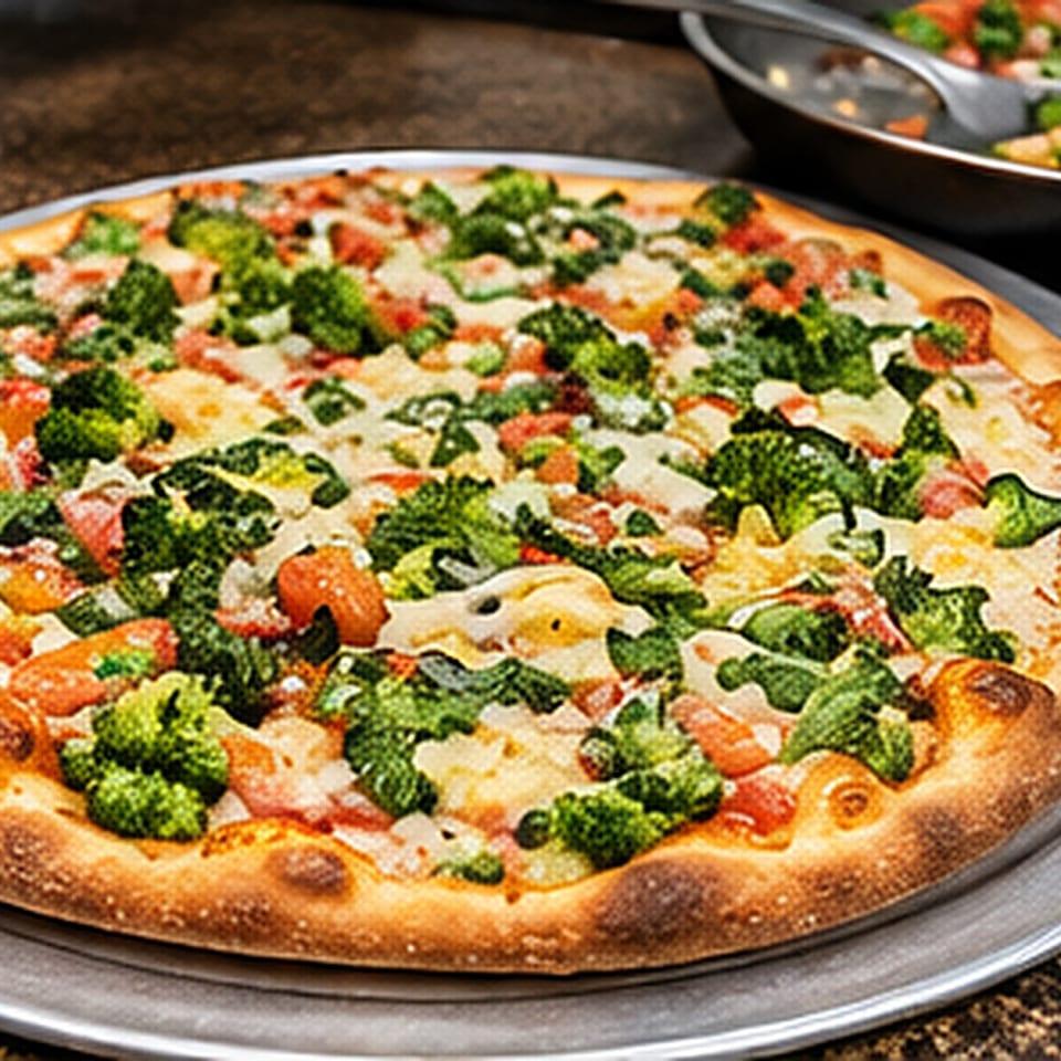 Vegetable pizza with broccoli and tomatoes
